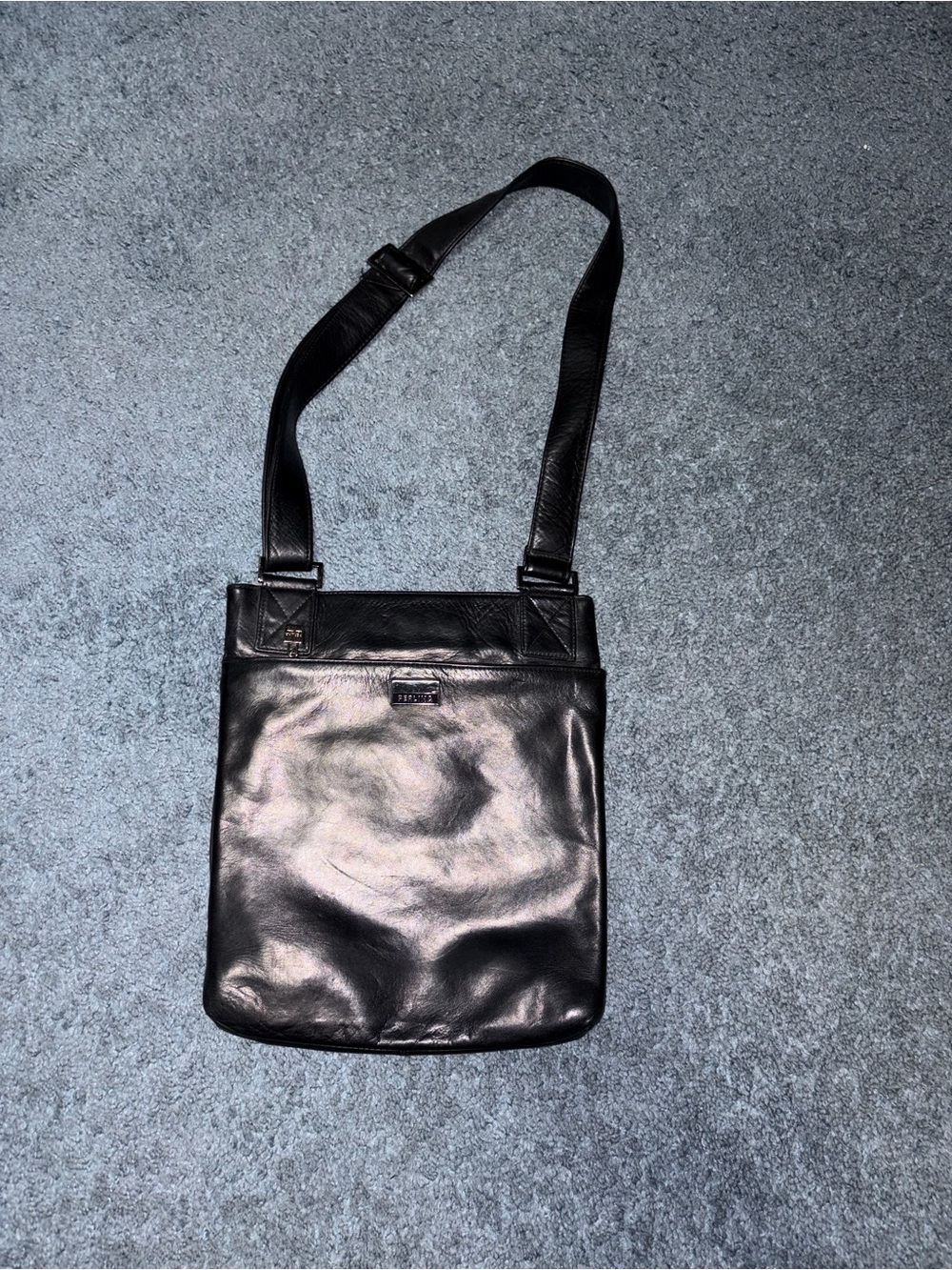 Perlina Black Leather Crossbody Bag